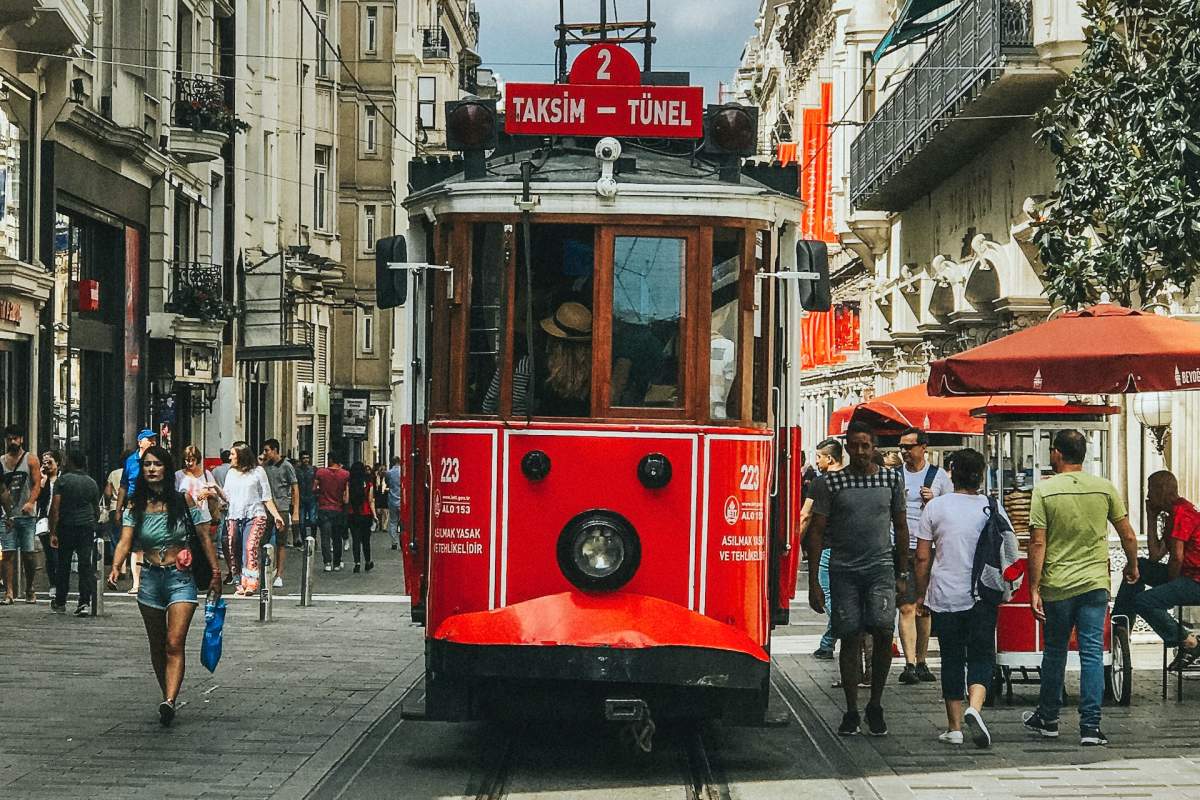 istiklal street iconic red tram