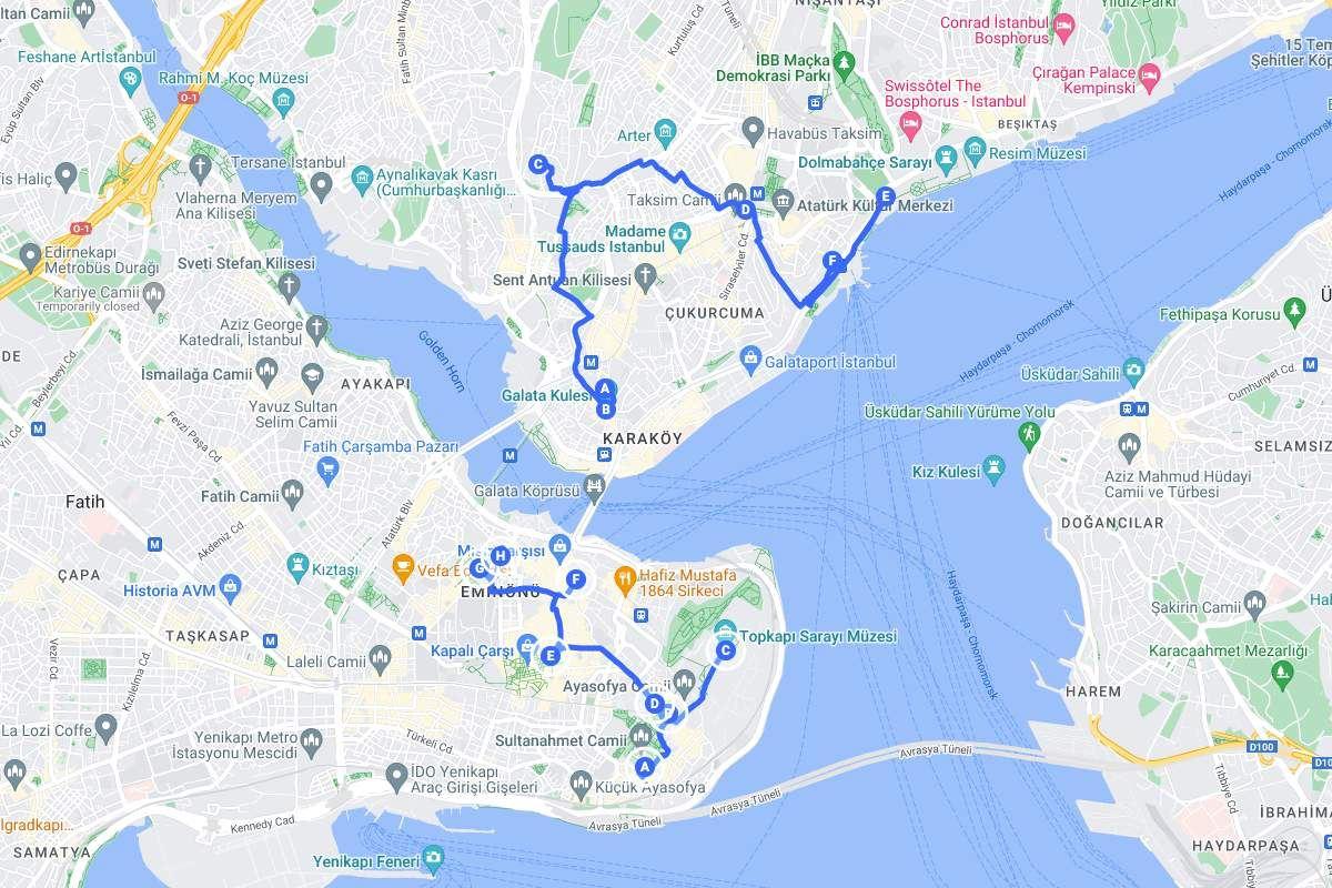 two days in istanbul itinerary map