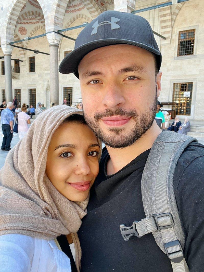 with my wife in the blue mosque