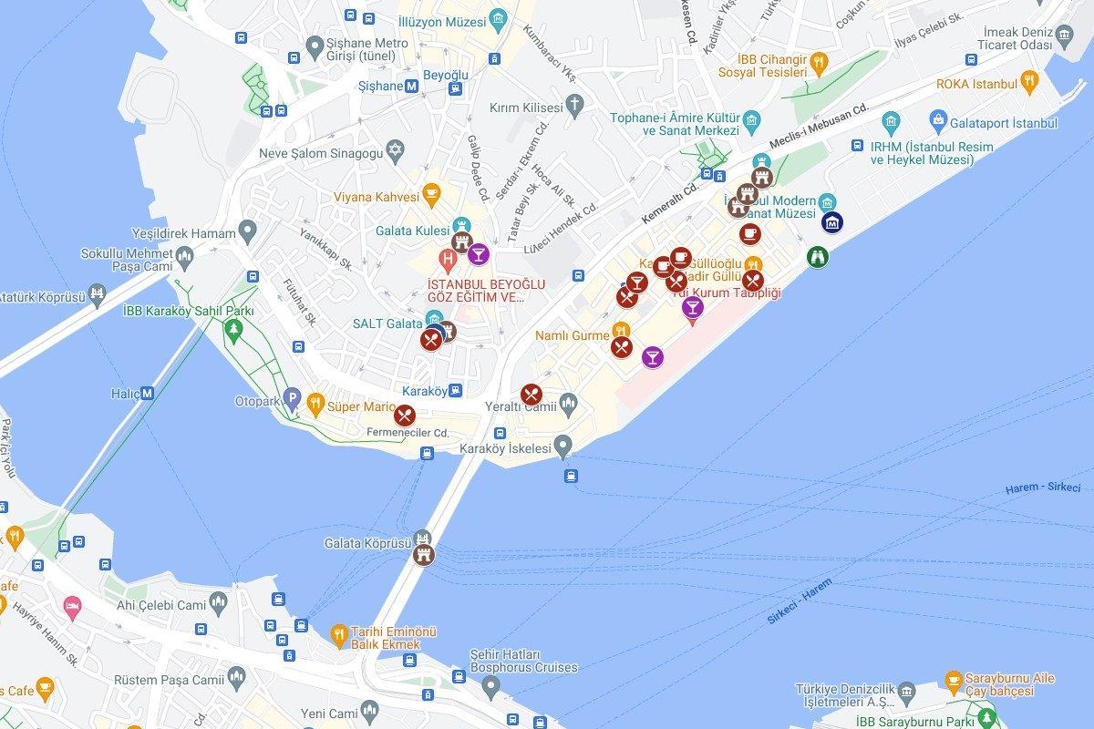 map of what to do in karakoy istanbul