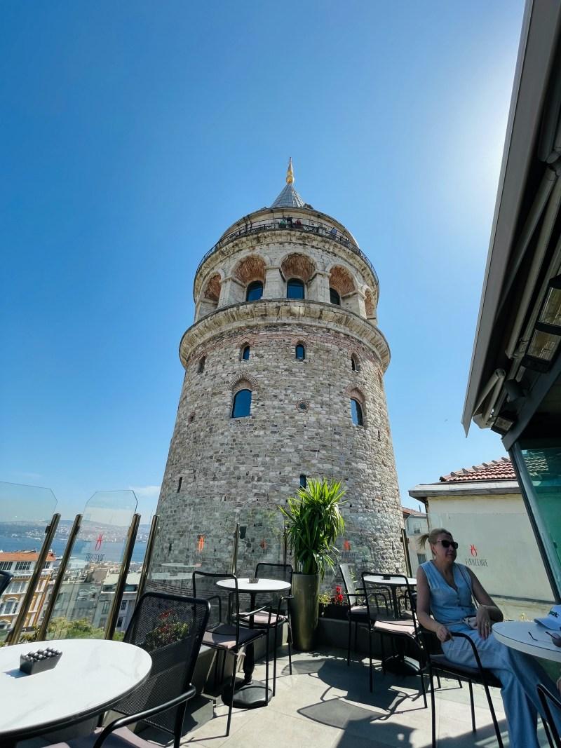 rooftop coffee with view of galata tower